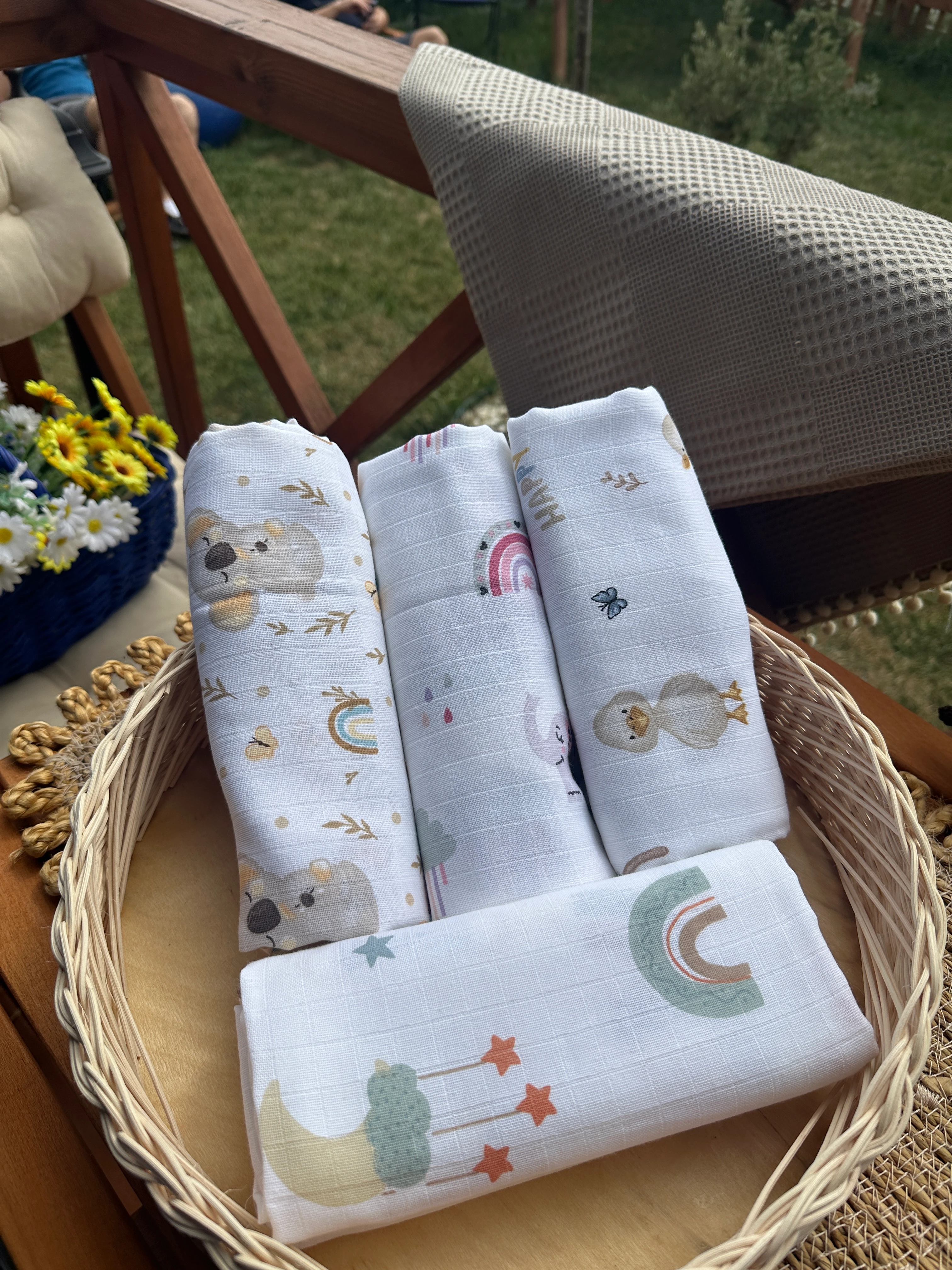 Bebek Müslin Örtü Seti I Koala Desenli ve Düz Renk Seçenekli 2'li Set